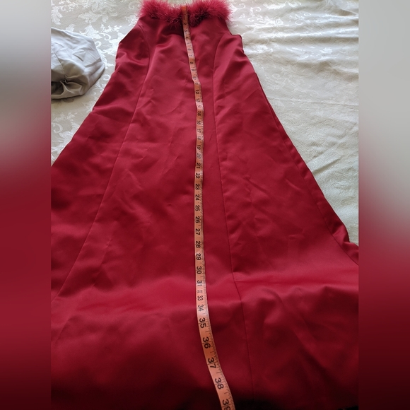 Vtg 1980s Rare Editions Red Formal Short Sleeve Dress W/ Red Feather Trim Sz 14 - Picture 5 of 6